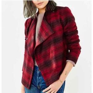 B.B.Dakota Women's Size Medium Red Plaid Double Breasted Jacket‎ Zipper Closure